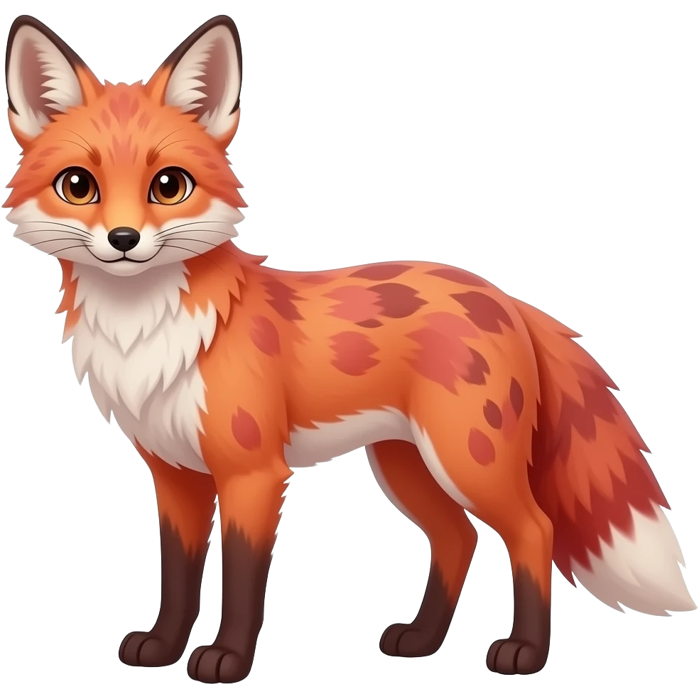 Realistic Hyper-realistic Feral Rare Fantasy dark pastel gradient-pink-red-orange Vernid-Fionbri-Sergal-Genet-species by LiLaiRa, random markings, tufted ears, full body, 4 legs emoji