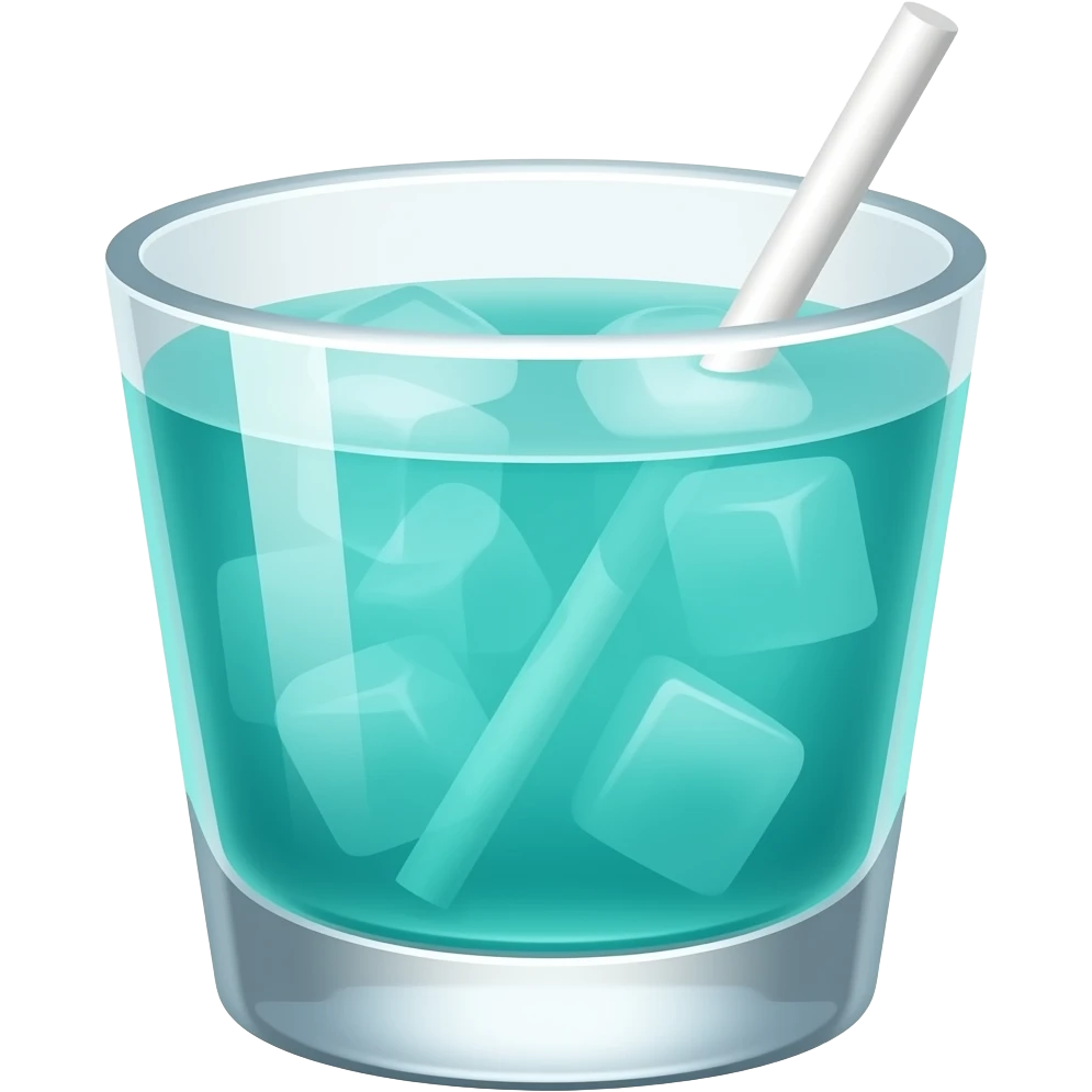 turquoise colored cocktail in on the rocks glass with thin white swizzle stick emoji