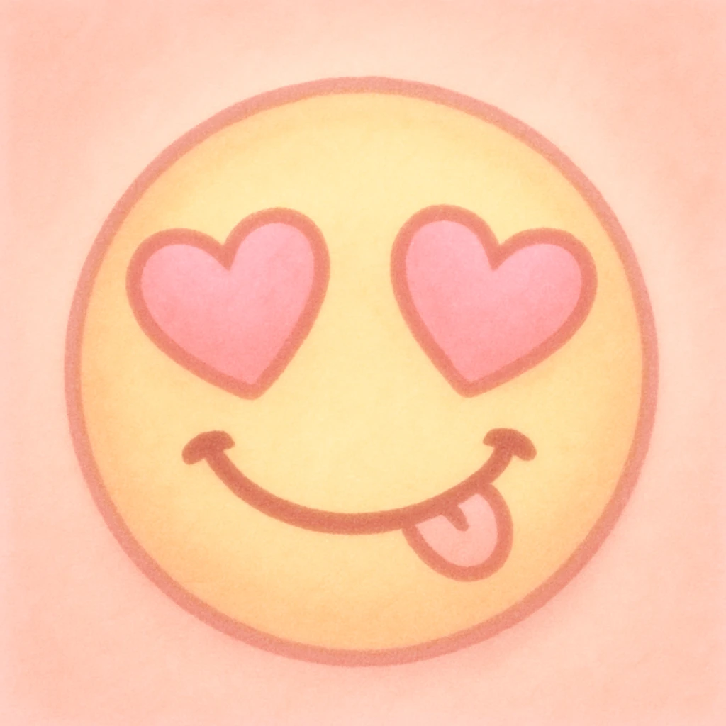 cute emoji, heart eyes, playful grin, pastel pink and yellow emoji