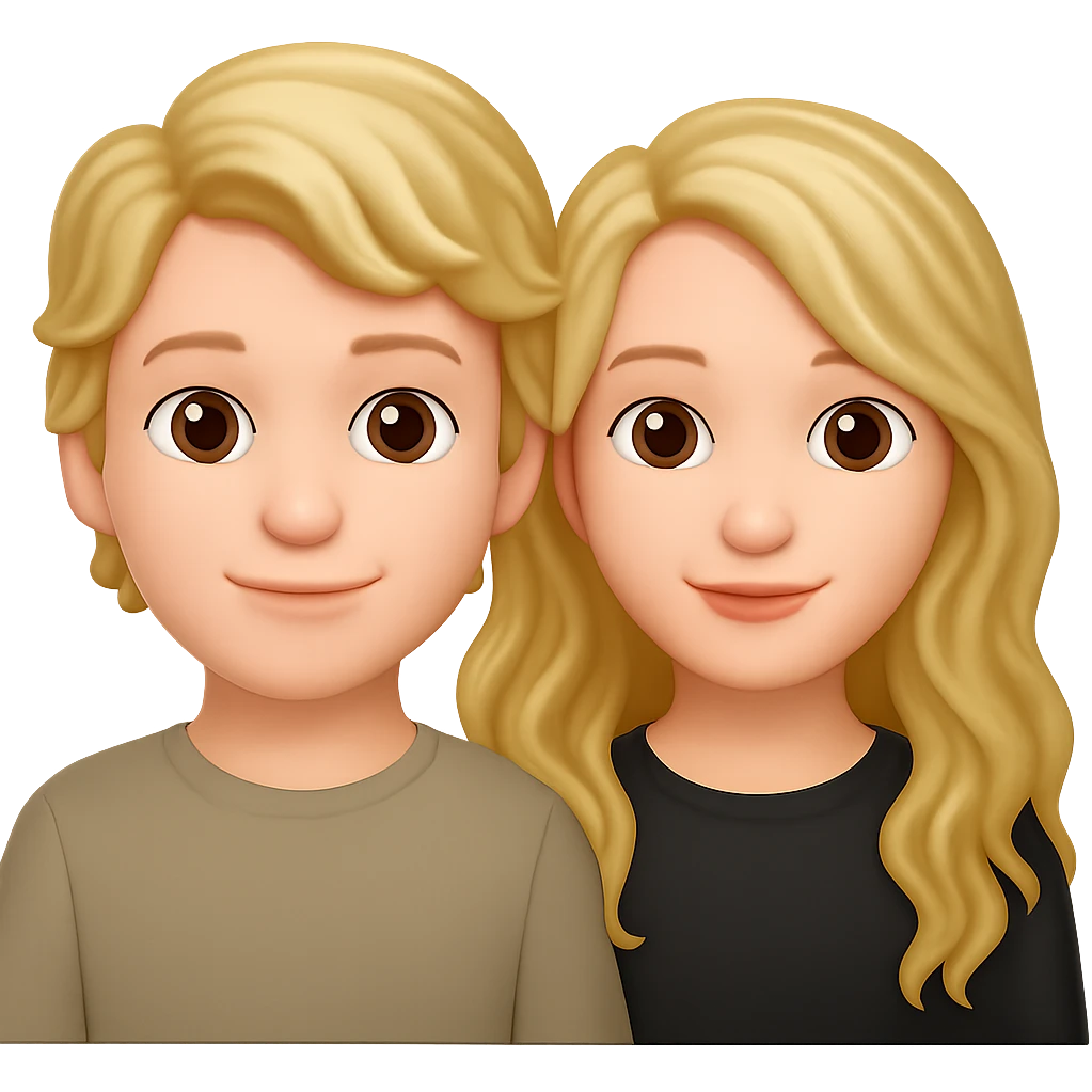 Blonde boy and blonde girl with long wavy hair, emoji style, different hair lengths, with no background emoji