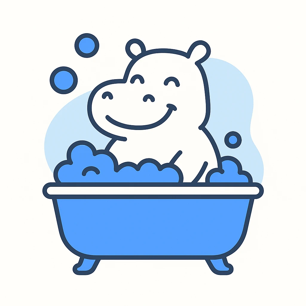 happy hippo with bubbles in bathtub emoji