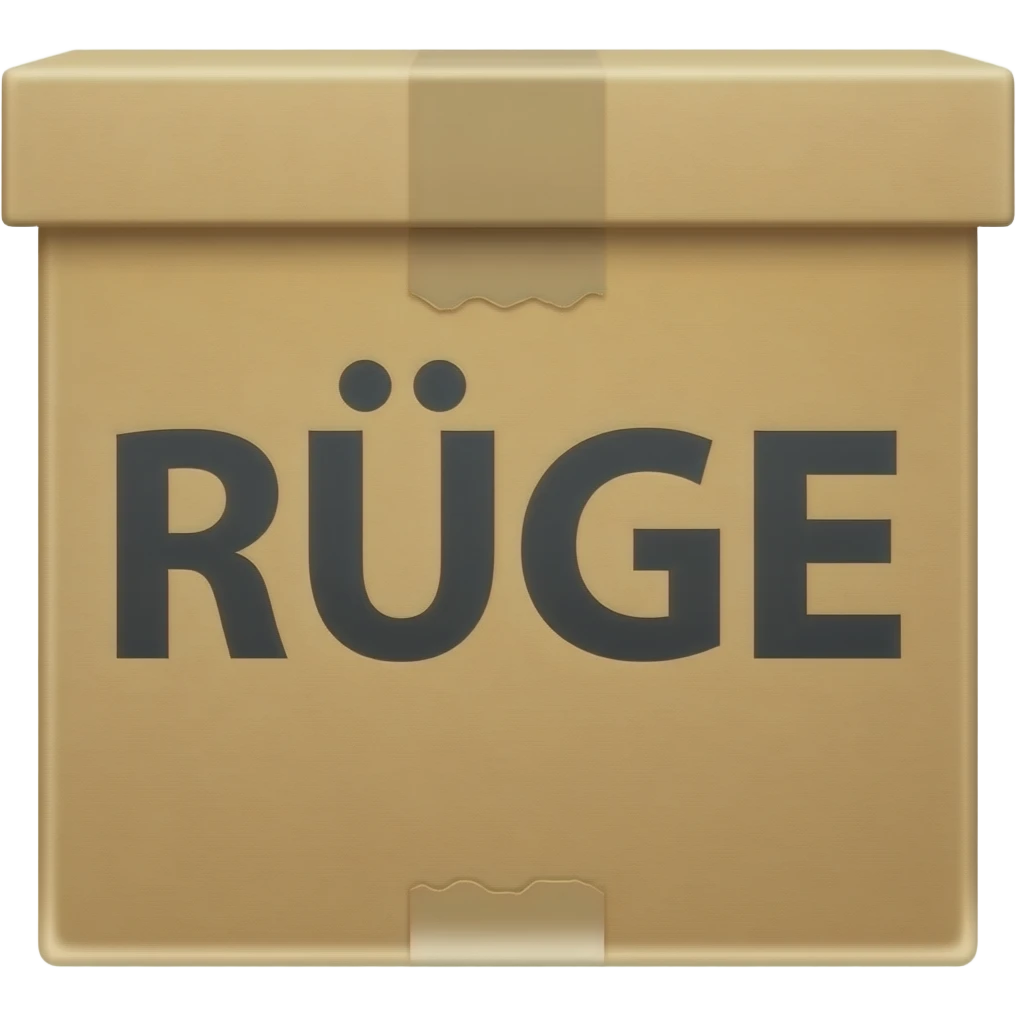 Cardboard sign with "RÜGE" emoji