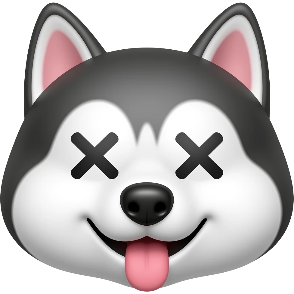 Derpy husky face with tongue out to the side and eyes cris crossed emoji