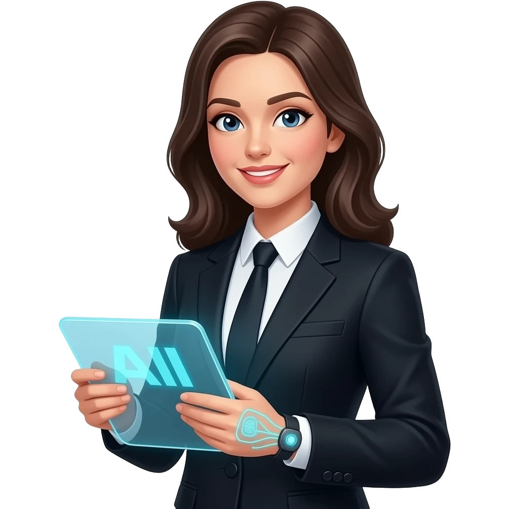 female executive with ai superpowers emoji