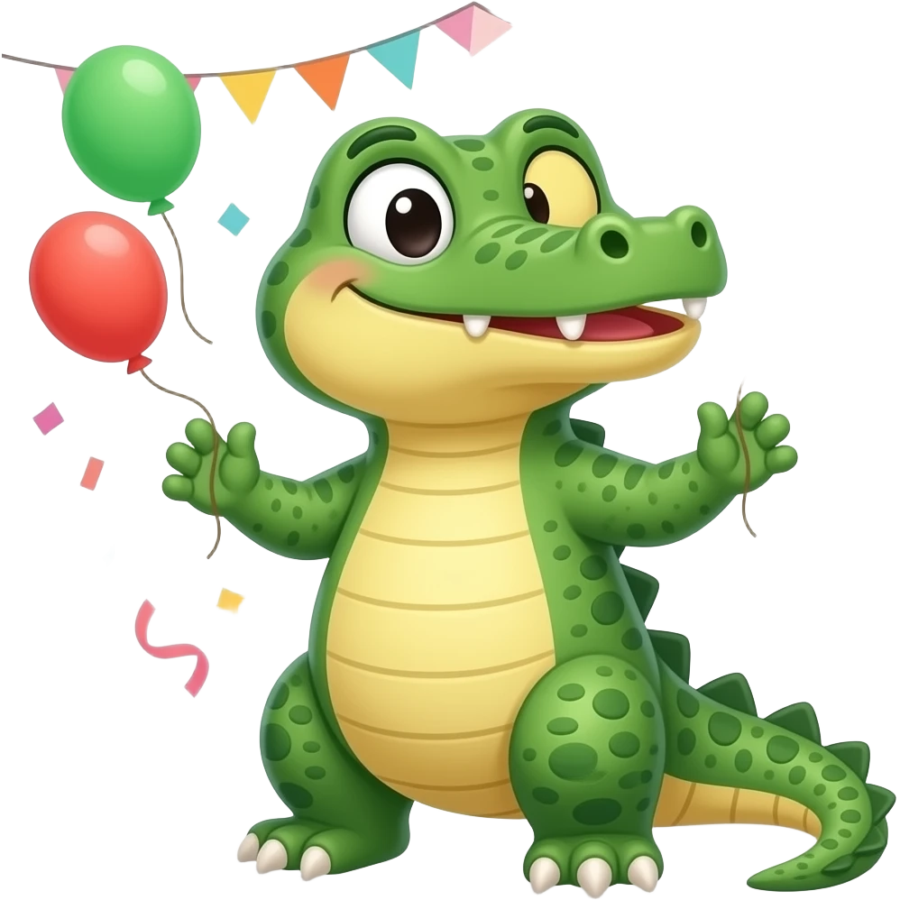 Cute alligator at a dance party emoji