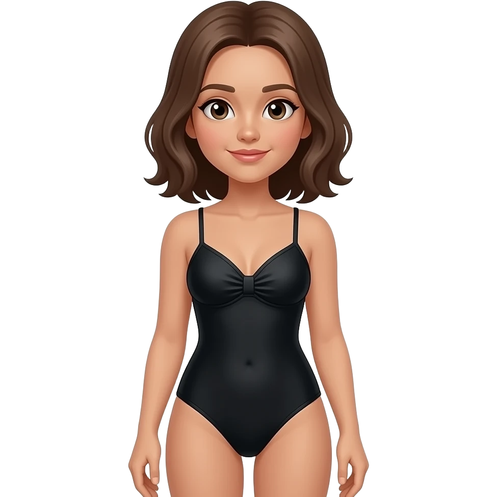 Full body tan girl medium hair wearing black swimsuit emoji