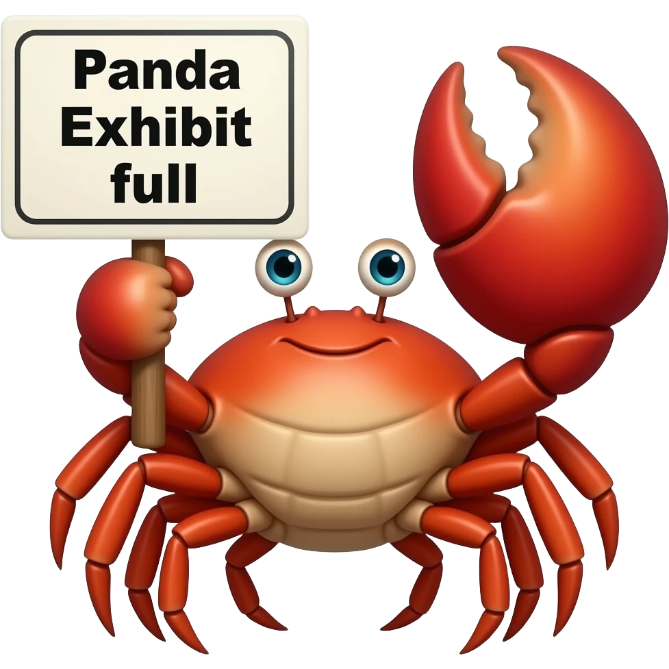 Crabs holding a sign saying Panda Exibit emoji