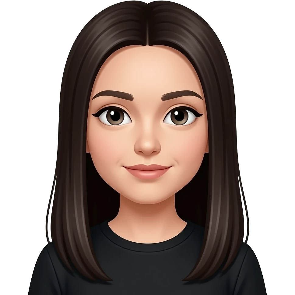 A girl with long straight dark hair, fair skin, and black clothes emoji