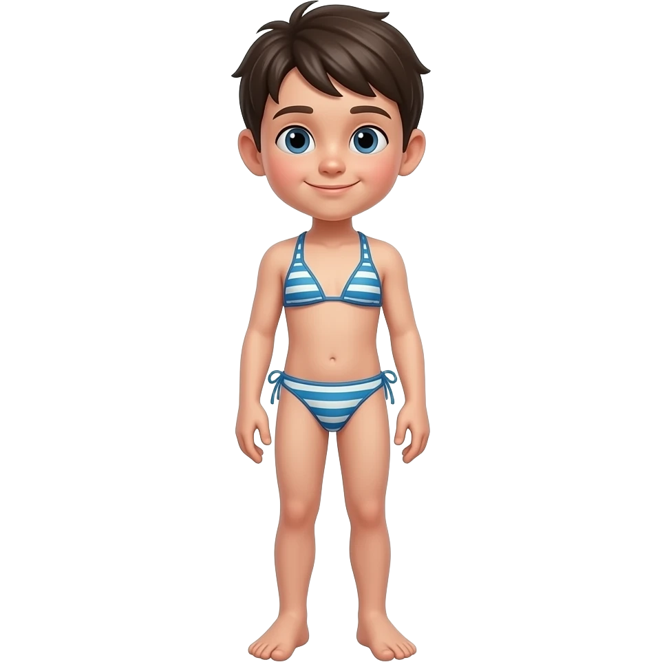 full-bodied standing slim young child boy wearing bikini emoji