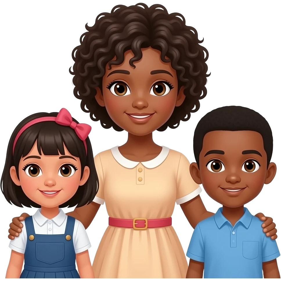 Black mom with three kids - one grade school girl and infant twins girl and boy emoji