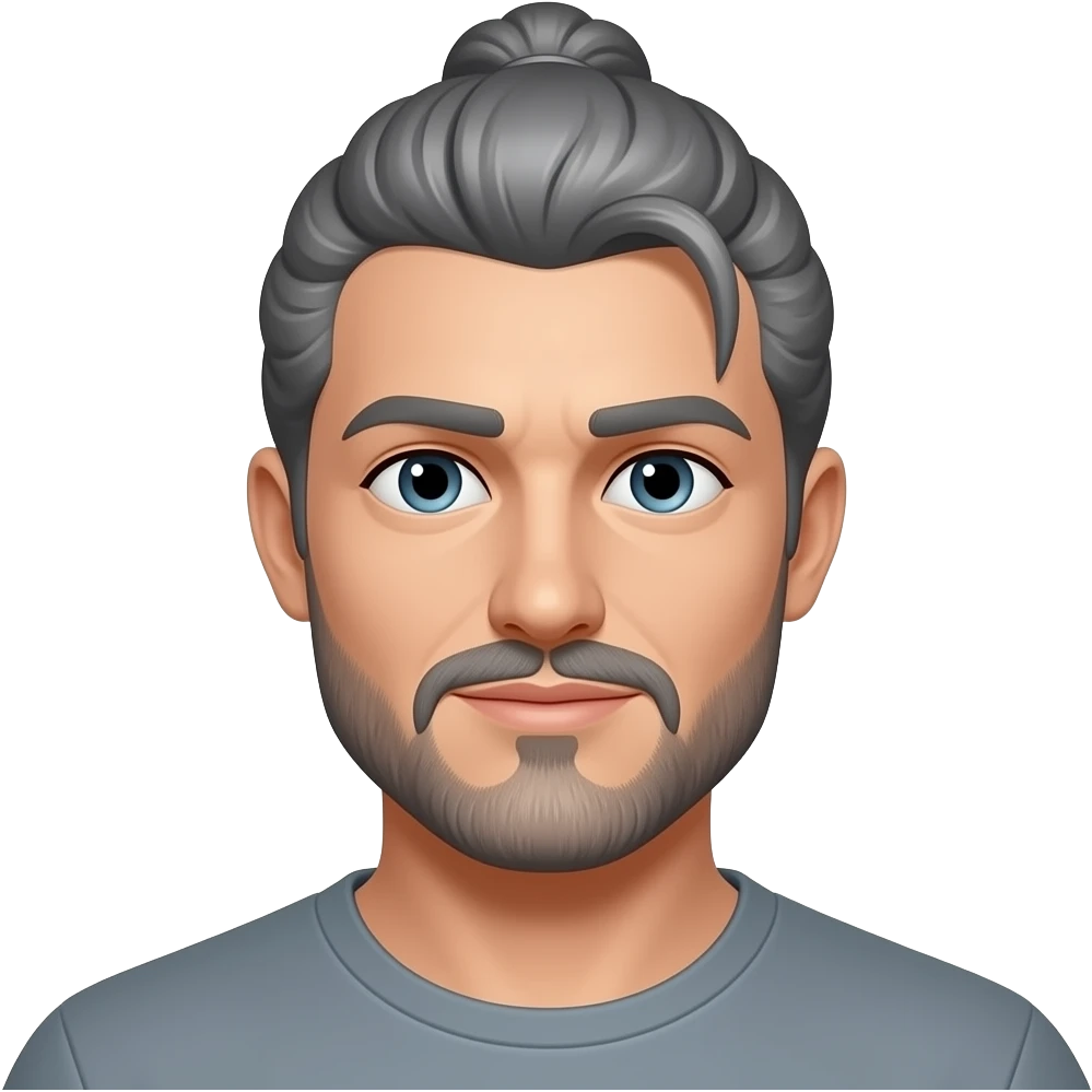 Man with gray ponytail braid mustache nd goatee emoji