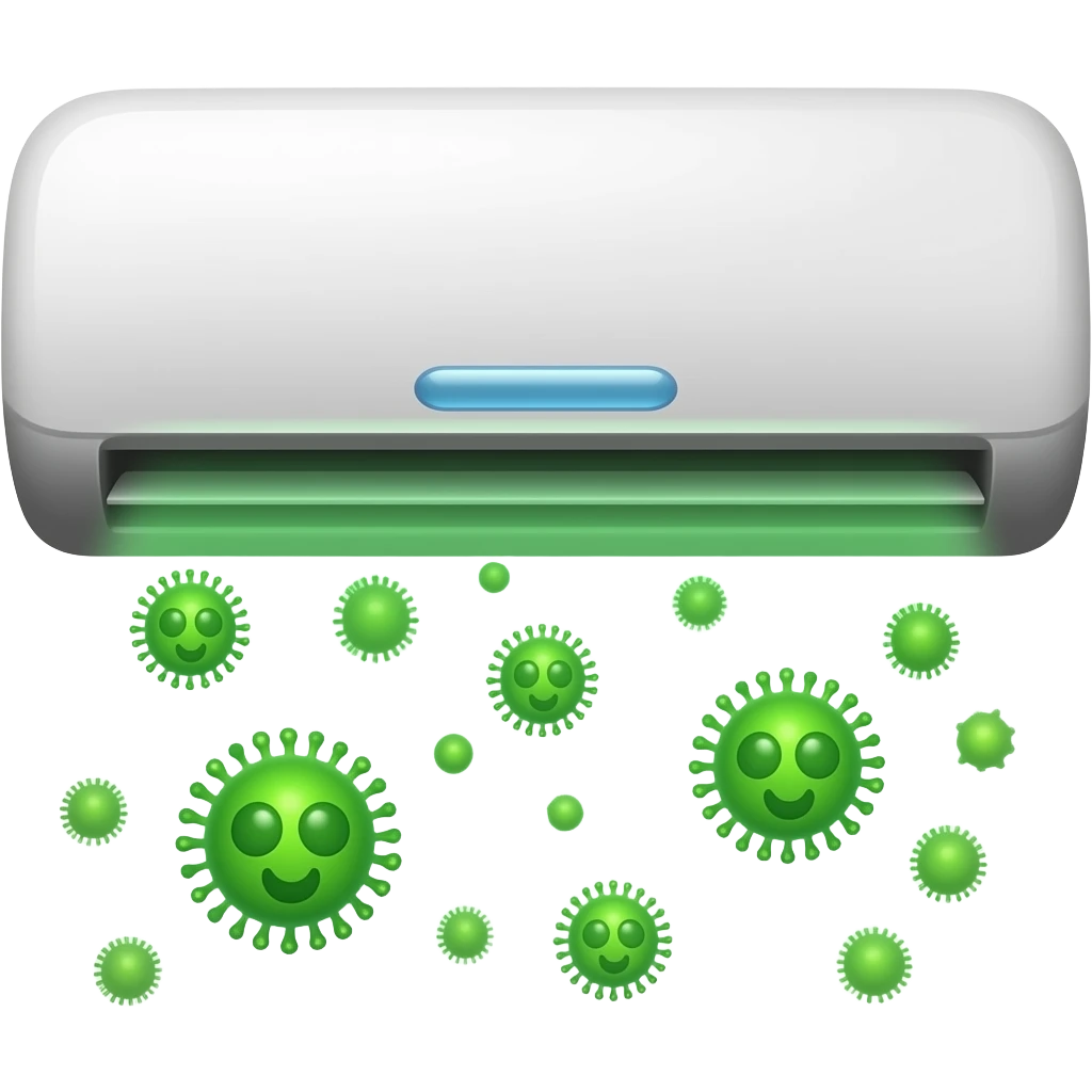 air-conditioner with green toxic air and microbe emoji