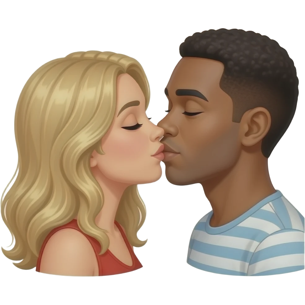 Black  man kissing Spanish woman blonde hair emoji