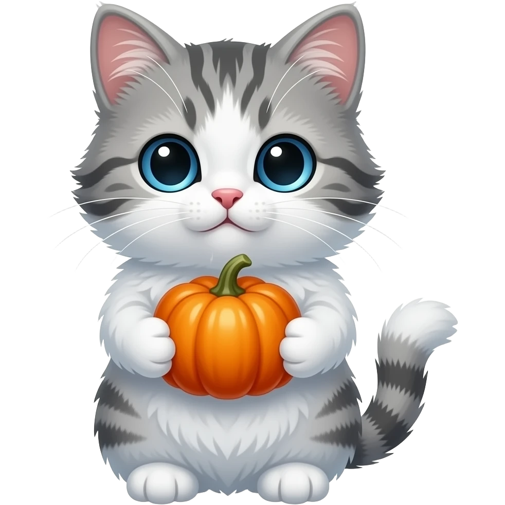cute snow cat holding pumpkin emoji