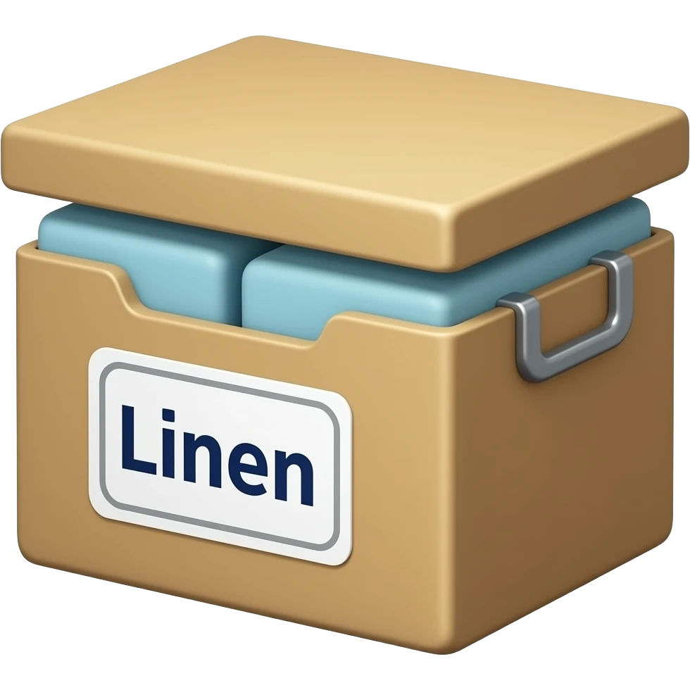 storage box linen with label emoji