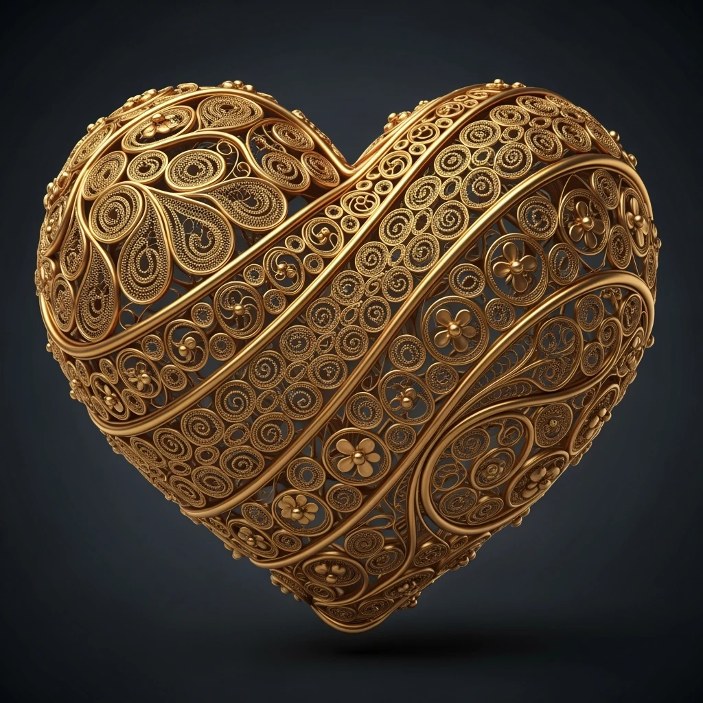 heart with intricate gold filigree, ultra detailed emoji