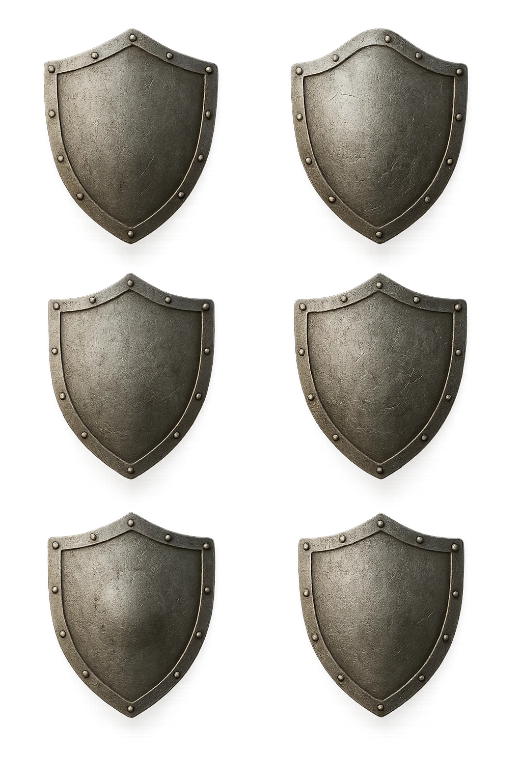 6 scudi 3d che simboleggiano "difesa e protezione", realistici in 3d fluttuano in aria, iperrealistico 4k emoji