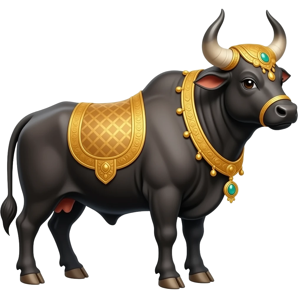 divine Nandi Bull emoji facing towords right side with gold jewellery emoji