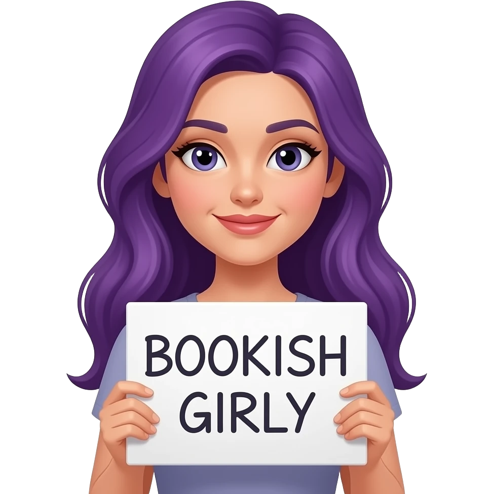 sexy girl with long purple hair holding a BOOKISH GIRLY sign emoji
