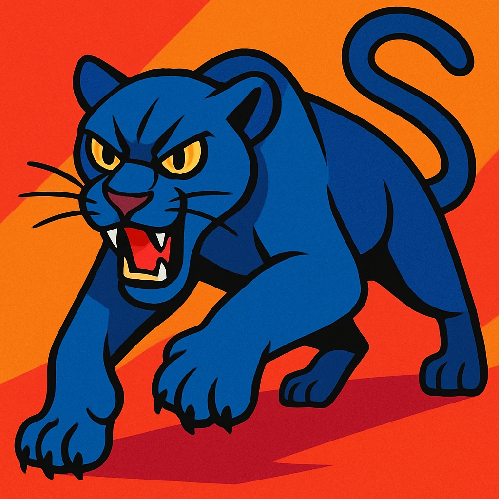 a panther with blue fur, visually striking, vibrant toon style, bold colors, dynamic pose emoji