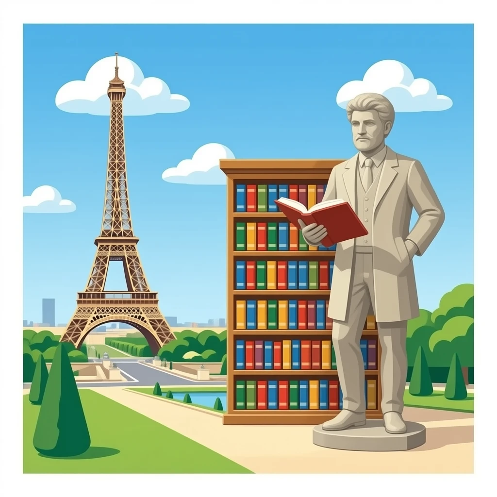 Statue of library and Eiffel tower emoji