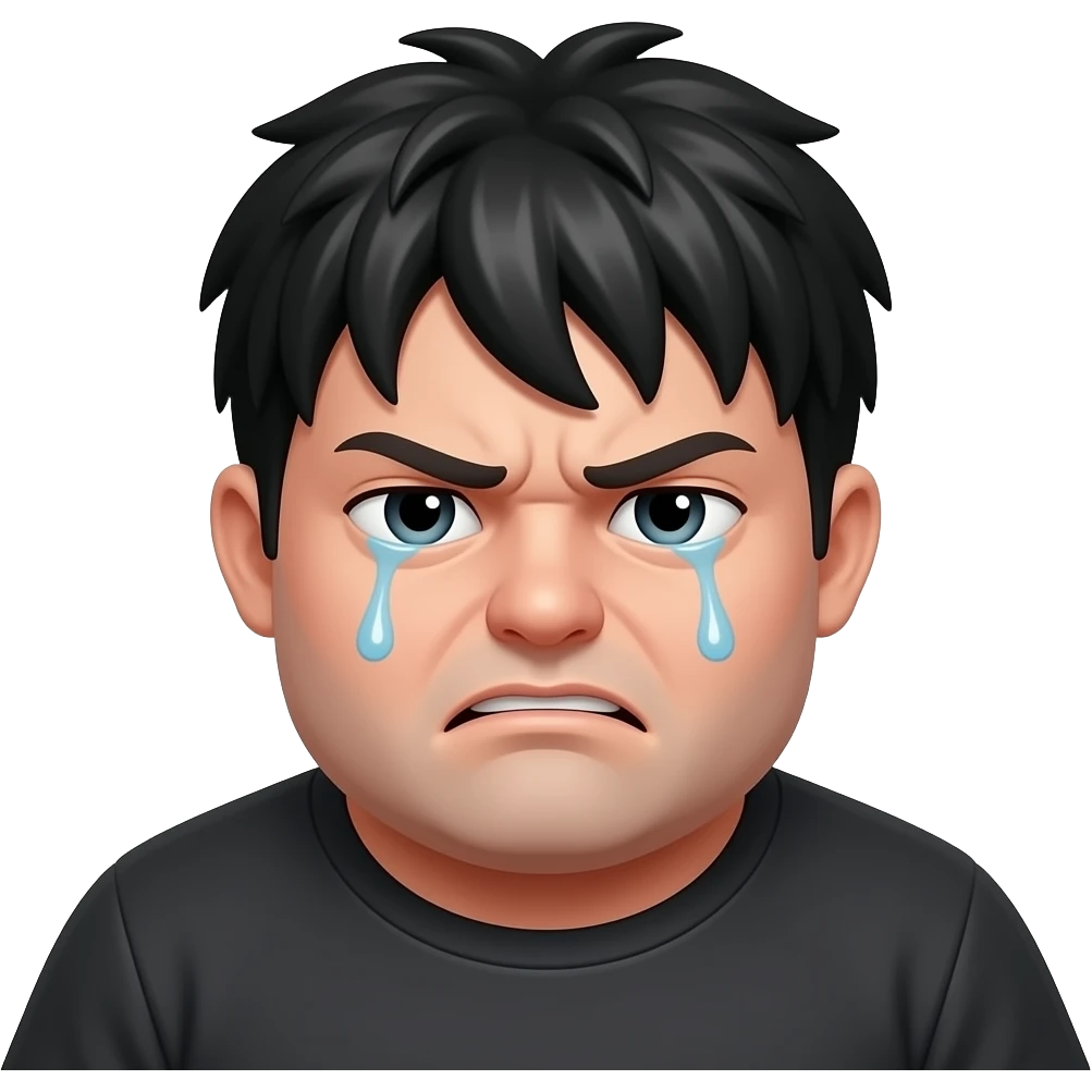 Fat angry emo with black emo hair and sad emoji