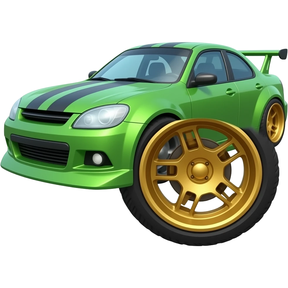 Green low rider old school car with big gold rims emoji