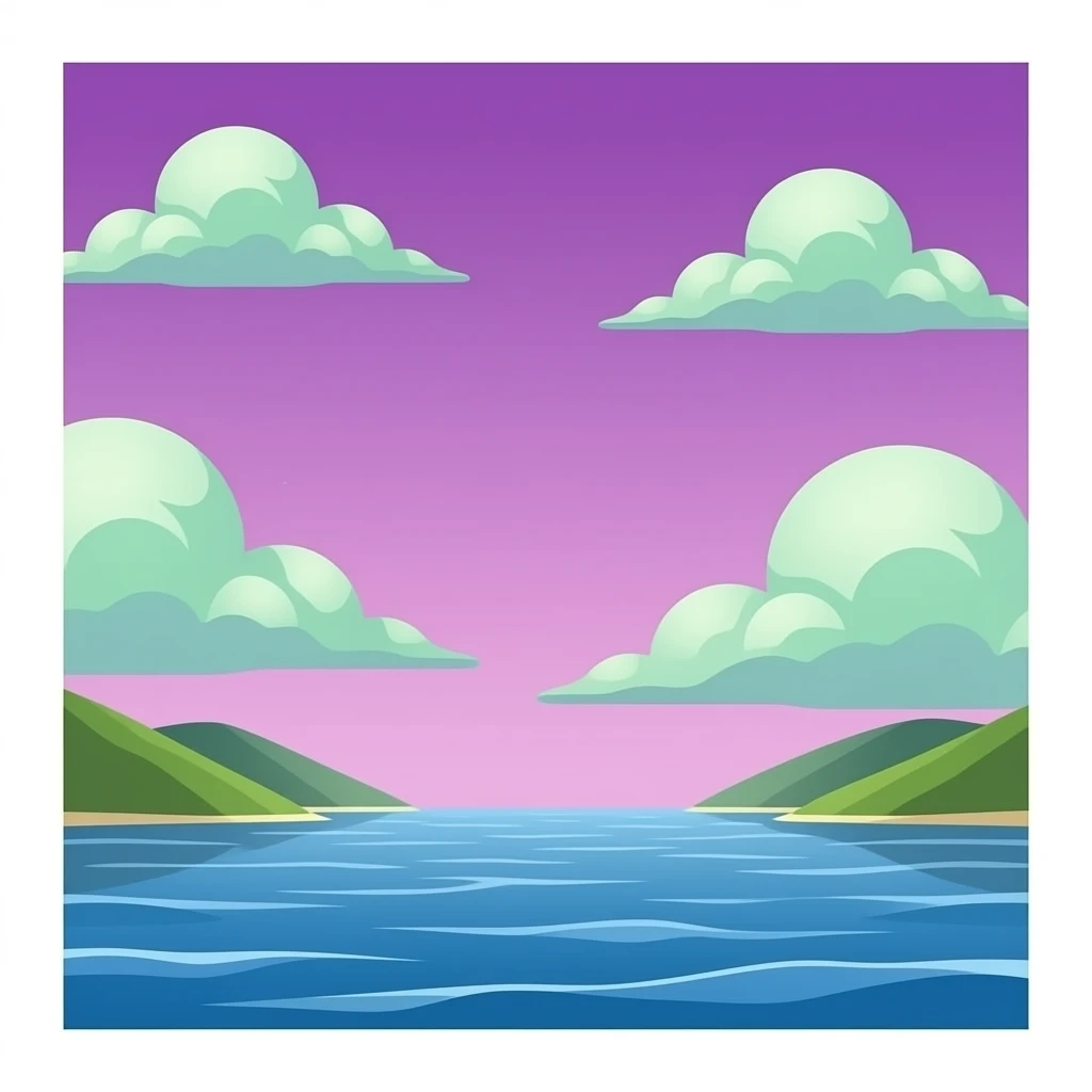 Pink ocean beneath a purple sky with green clouds emoji