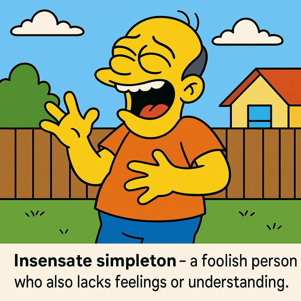 Insensate simpleton – a foolish person who also lacks feelings or understanding.
Only an insensate simpleton would laugh at someone’s pain.
 emoji