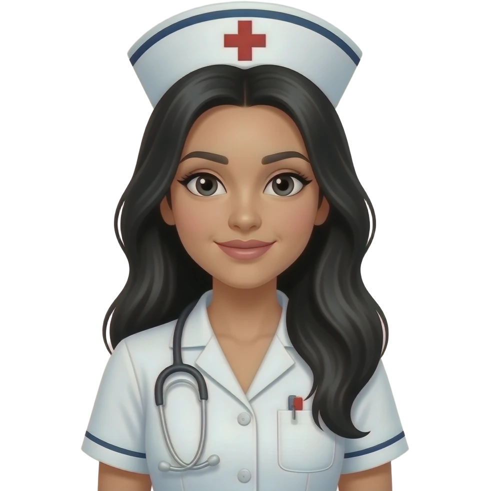 Tan nurse with scrubs long black hai emoji | AI emoji