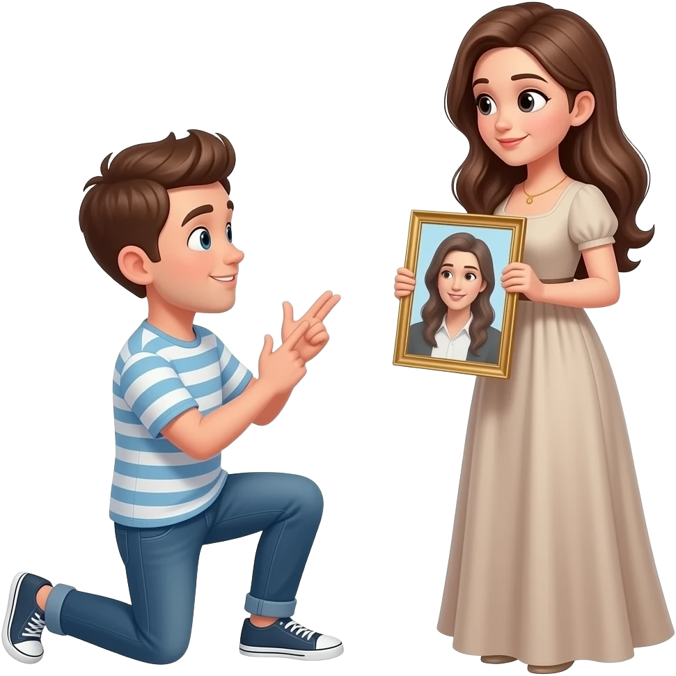 Young back man holding followers while been on his knee for a beautiful girl emoji