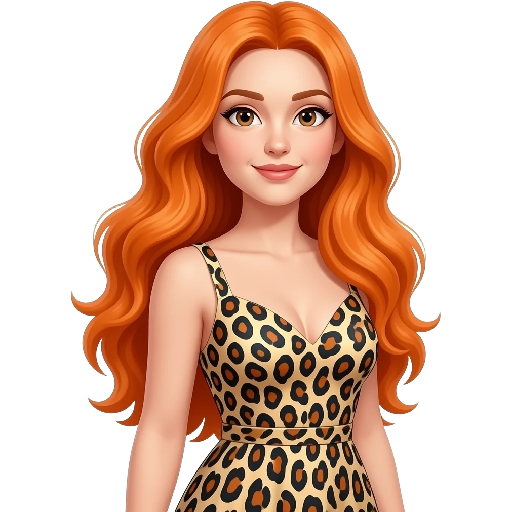 women orange hair   with a  leopard print dress emoji