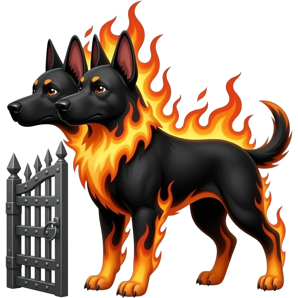 cinematic - cerberus, a three-headed evil black flaming dog that guards the gates of the underworld emoji