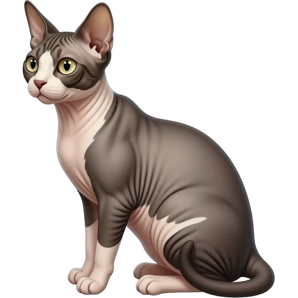 Realistic beautiful pretty straight-sitting Devon Rex cat, back facing to the left, facing forward emoji