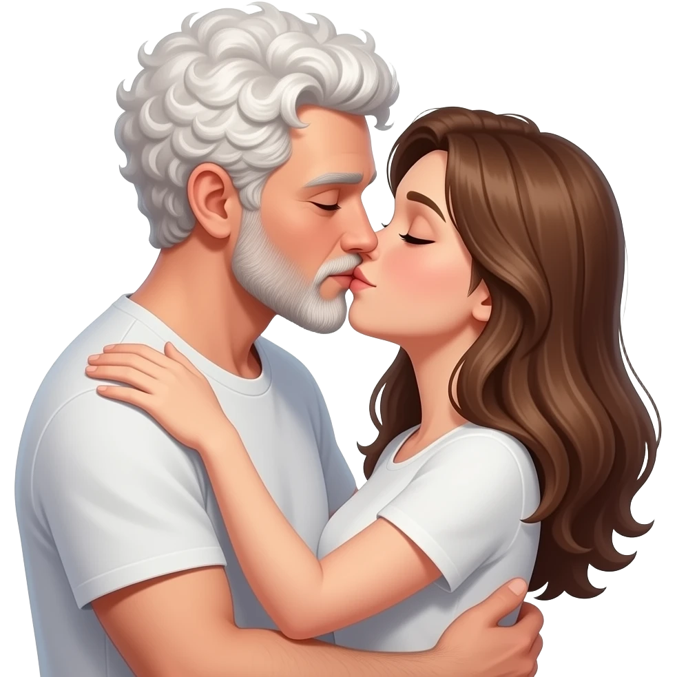 Realistic white man super short curly hair with beard kissing passionately and hugging realistic white girl brown hair emoji
