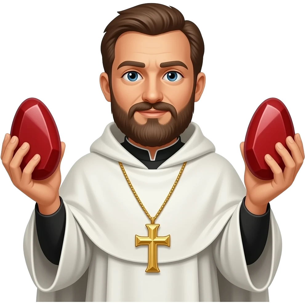 Coptic orthodox deacons white no hood with full red stone over both shoulders emoji