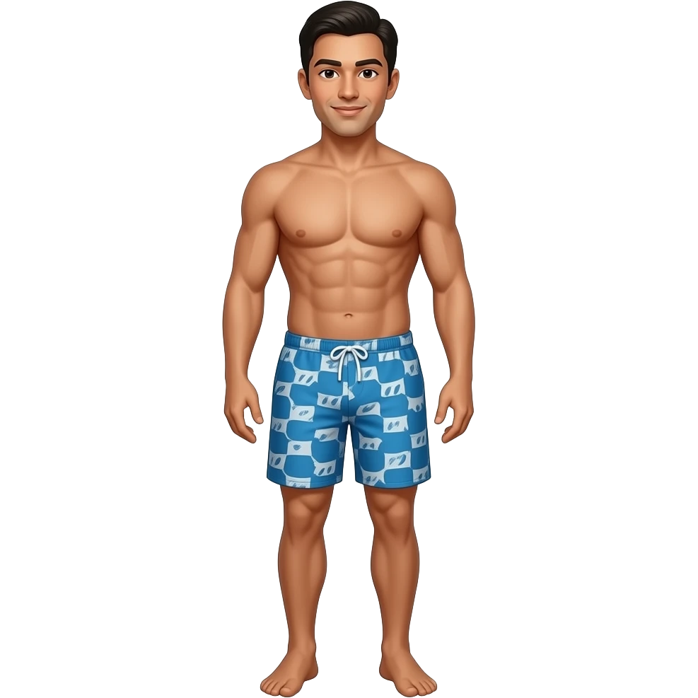Full body Latino man with feet swim brief emoji