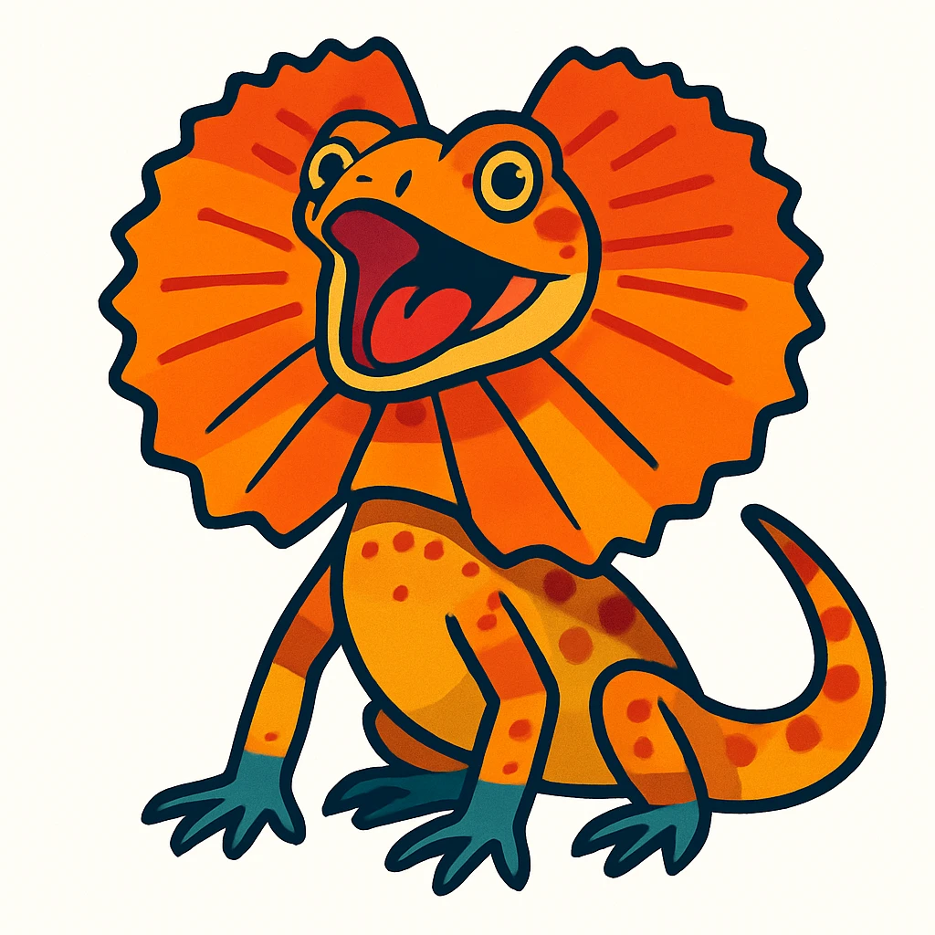 frilled lizard, vibrant and expressive, full body, white background emoji