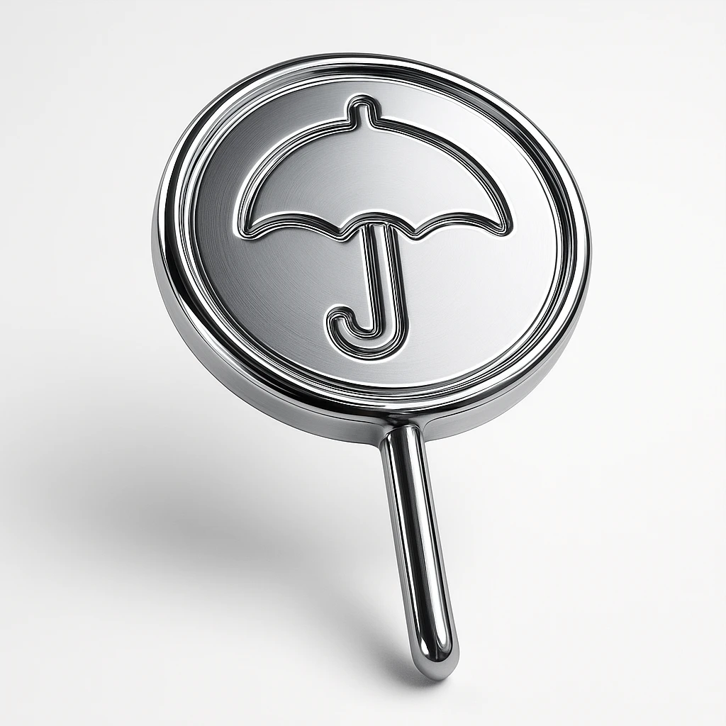 dalgona candy with umbrella shape, chrome style, inspired by Squid Game emoji