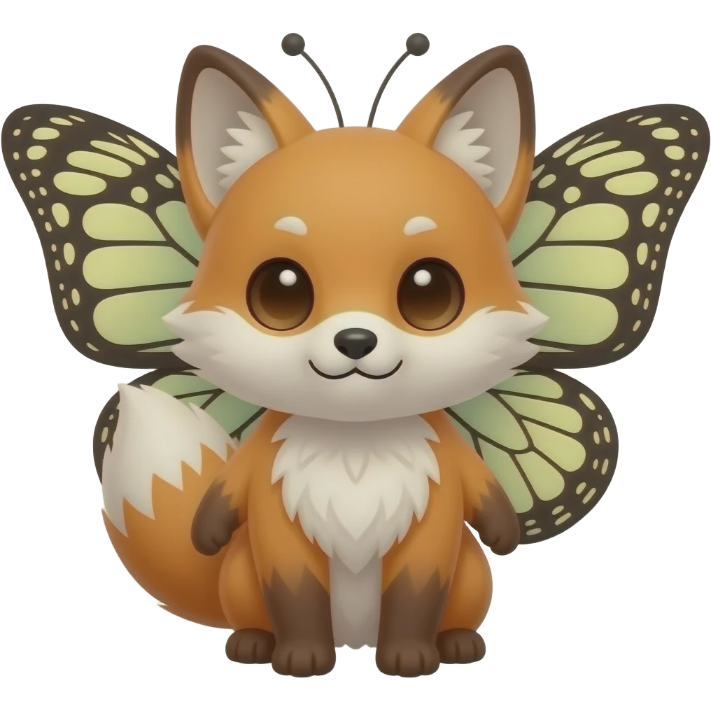 Fluffy furry animal-vulpes-creature with tapered tufted ears, butterfly wings on HEAD emoji
