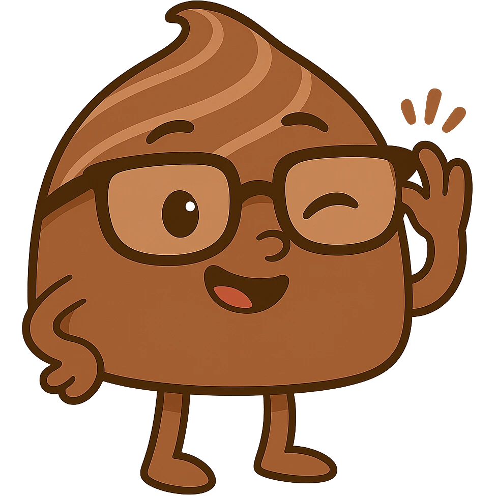 Add movements or interactions to the chocolate truffle with glasses in a cartoon style with transparent background. Include actions like raising a hand, winking an eye, or moving the glasses, keeping the playful and cute chibi sticker style. emoji