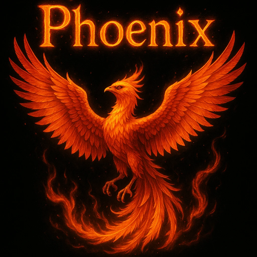 make image of phoenix with title, black background emoji