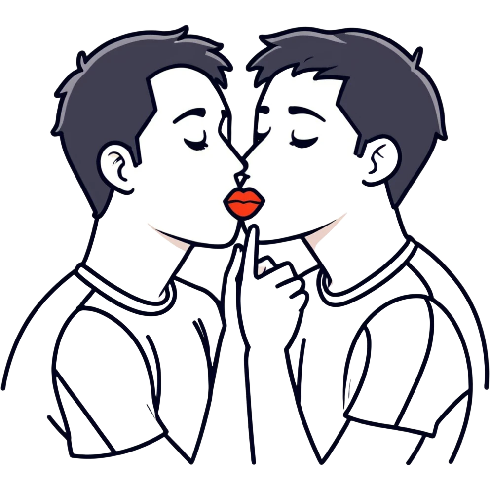 White dark hair adult male and black adult male kissing emoji