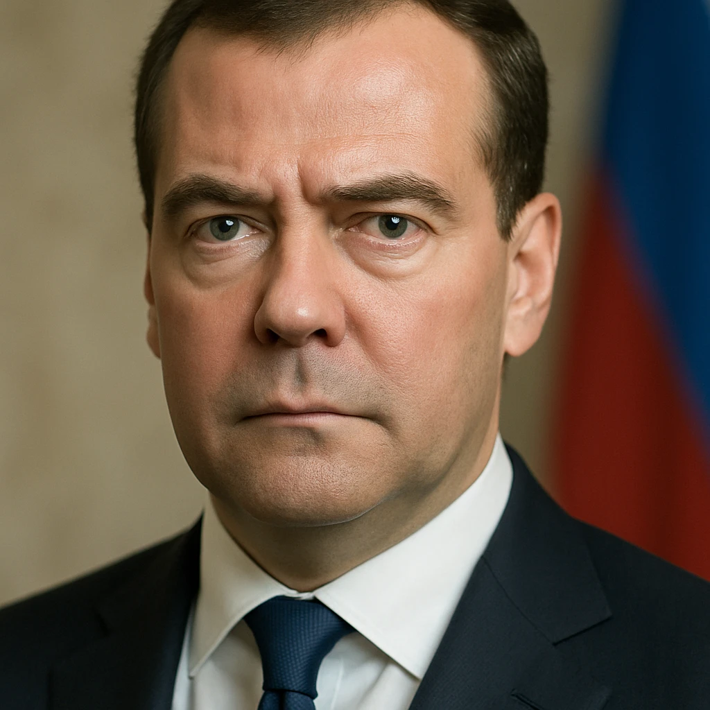 photorealistic, highly detailed portrait of Dmitry Medvedev with a serious expression and realistic facial features, maximum quality emoji
