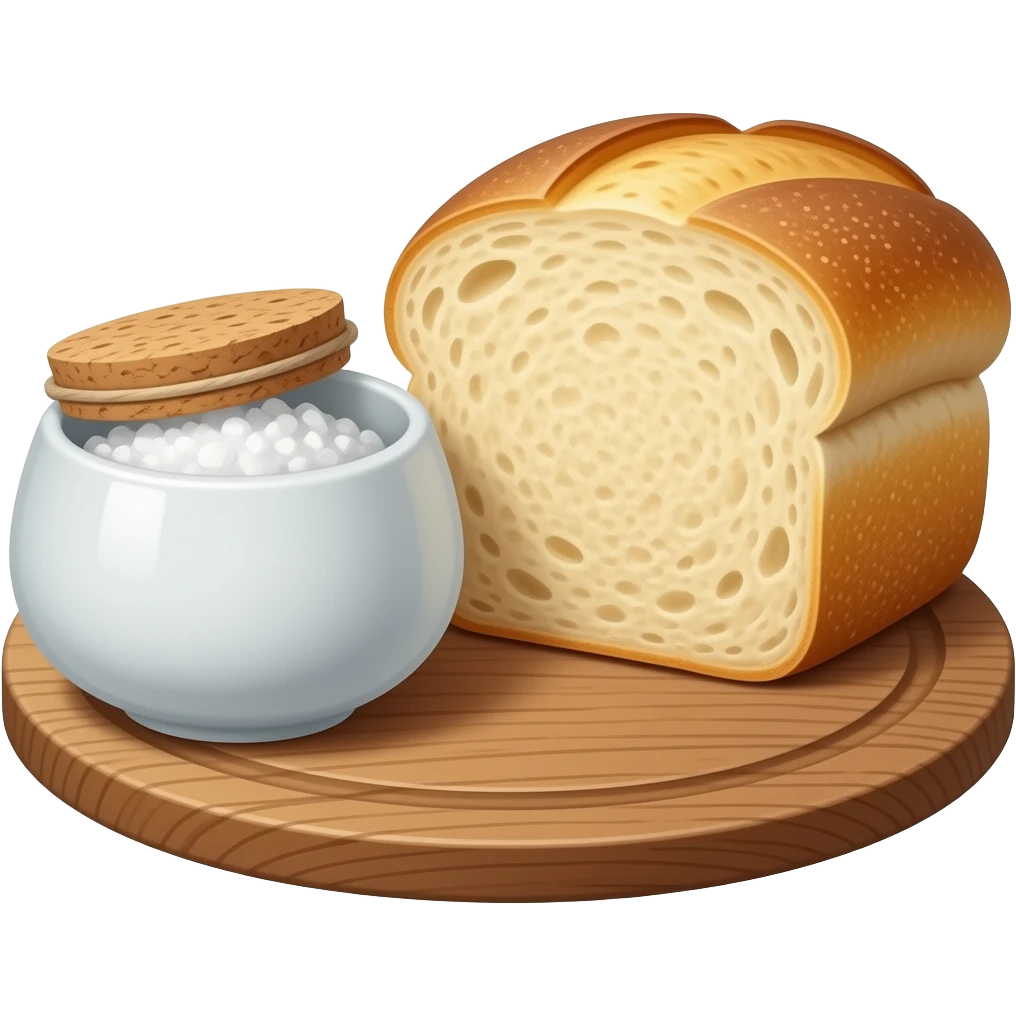 a bottle of salt (salt cellar) and a loaf of peasant bread - still life compositio emoji