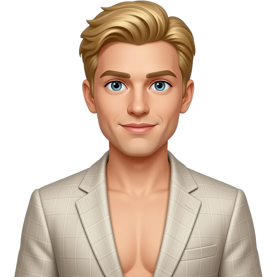 blond man in linen suit no shirt emoji