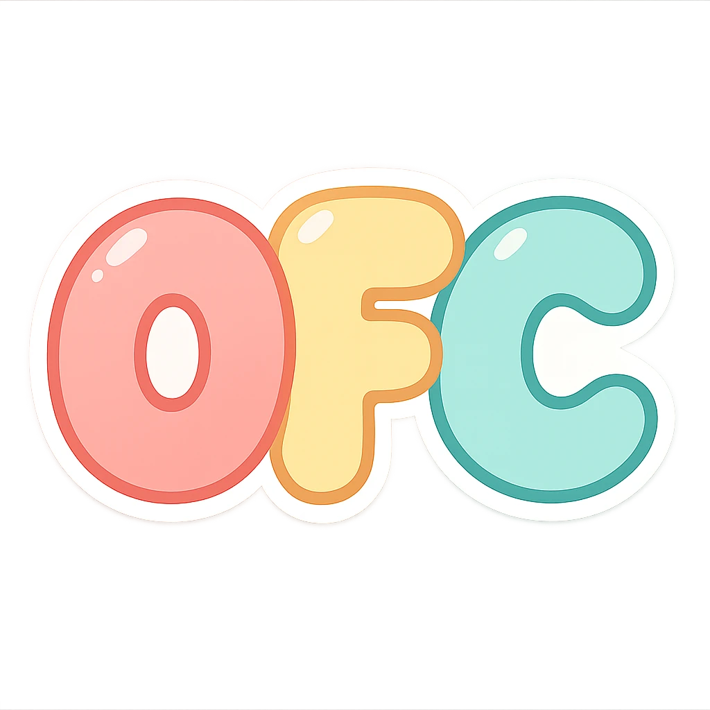OFC letters, playful bubble letters, logo style emoji