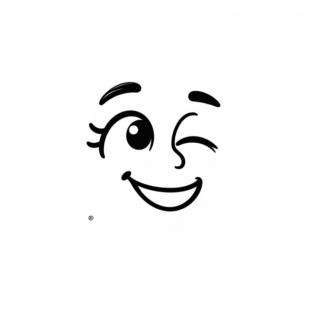 Make the smiling face emoji wink, keeping the hand-drawn 2D doodle style with expressive lines and sketchy details. emoji