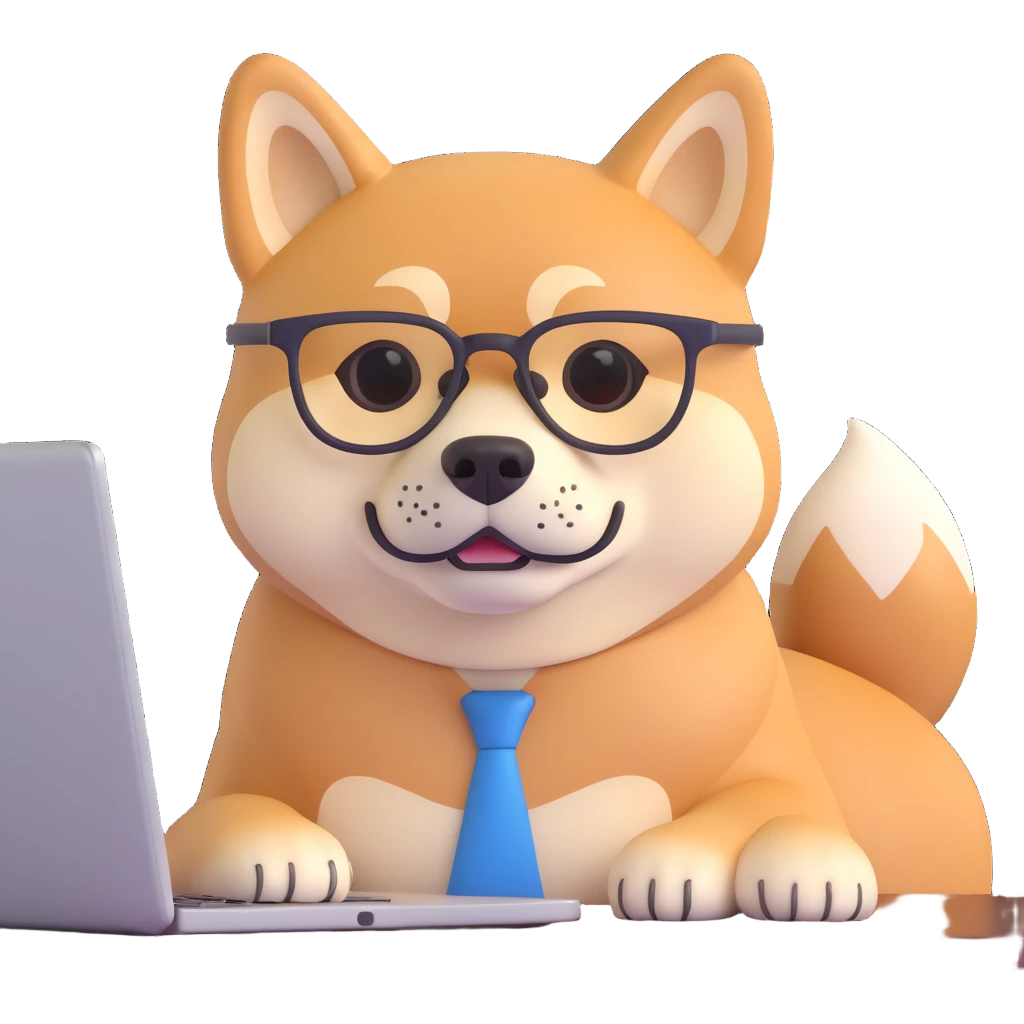 shiba inu with eye glasses and computer emoji