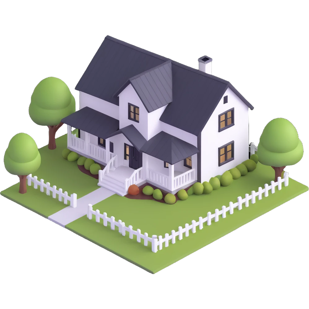 3d isometric modern farmhouse, white with black trim emoji